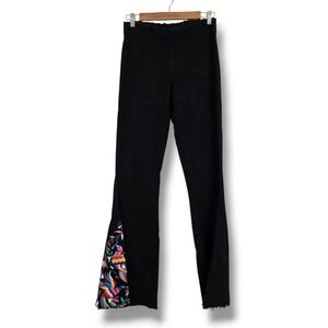 Judith March Womens Black Otomi Embroidered Flare Jeans Pull On Raw Hem Medium
